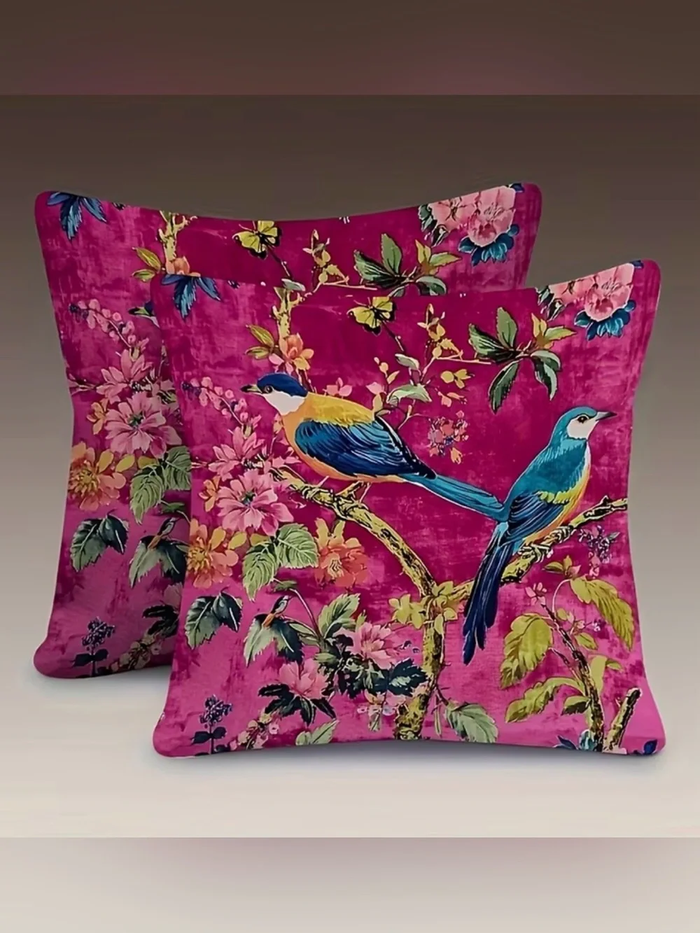 NWT Set of Two (2) Bird Floral Pillow Covers 18x18 Vintage Cottagecore Zipper